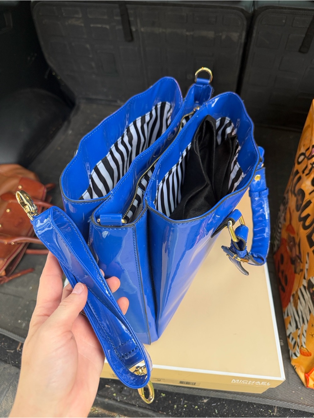 Gianni Bini Patent-Style Satchel Handbag in Bright Blue with Gold Hardware - Picture 5 of 5
